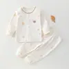 Conjunto de Ropa Interior de Algodón Puro para Bebés Niñas Primavera y Otoño, Ropa de Otoño con Top Abierto por Delante y Pantalones, Conjunto de Dos Piezas de Pijama para Casa para Bebé