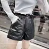 Estilo Europeo Otoño/Invierno 2026 Nuevos Pantalones Cortos de Pierna Ancha de Cuero Genuino Cintura Alta Elástica Pantalones de Borrego Sueltos Pantalones de Cuero de Moda para Mujer