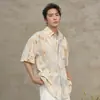 Camisa Listrada Longa Solta Vintage Masculina e Feminina Versátil de Alta Qualidade Base Japonesa Gola Lapela Casual Tendência
