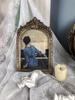 Marco de fotos retro de estilo francés para sala de estar, dormitorio, adornos, pintura decorativa, estilo europeo, ligero, de lujo, tallado, ovalado, colgante, marco de cristal.