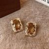 Pendientes cuadrados de cristal marrón Maillard para mujer, con aguja de plata S925, nuevos pendientes retro con explosiones, elegantes pendientes de otoño e invierno.