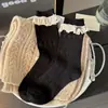Novas meias de renda para outono e inverno na altura da panturrilha com laço intrincado e acabamento franzido, meias femininas estilo coreano da Xiao Cha Life