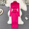 Vestido de Tricô para Mulheres no Outono e Inverno, Ajustado Gola Alta com Casaco, Saia Suéter Longa, Saia Base para Usar Acima do Joelho