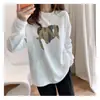 Camiseta Feminina Plus Size de Algodão Puro Manga Longa Nova para Primavera e Outono Camisa Básica Branca para Camadas Casal Solta