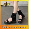 Sandálias Romanas Super Estilosas de Sola Grossa 2026 Novo Estilo Coreano Retrô Cano Alto Casuais Emagrecedores Slip-On Botinhas