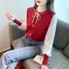 Comércio Exterior Renda Japonesa e Coreana Cadarço Laço Tricô Camisa Base para Mulheres Primavera e Outono 2025 Estilo Pequeno Perfume Top Interno