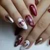 Moda Navideña Estilo Ins Europeo y Americano Punta Redonda Uñas Almendradas Copo de Nieve Rojo Brillo Dorado Parche para Uñas Removible 2