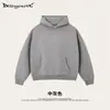 Estilo callejero retro americano marca de moda sudadera con capucha de peso pesado de algodón puro cepillado, corte holgado, hombros caídos, corte cuadrado para hombre
