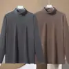 Ropa interior térmica con forro de terciopelo, engrosada y cálida, camiseta base unisex con cuello semi-alto, camiseta de manga larga de color liso, top de otoño