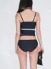 Traje de baño de una pieza retro negro simple y seductor con tiras de corbata, para busto pequeño, para mujer, estilo CollectionIns