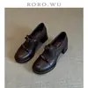 Versión de Piel de Vaca~Mocasines de Punta Redonda con Lazo y Tacón Grueso Estilo Retro Francés para Mujer, Zapatos Planos de Moda Versátiles, Zapatos Pequeños de Piel para Mujer