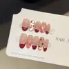 [Ligeramente Ebrio] Cuadros Rojos Ojo de Gato Francés Uñas Portátiles Completamente Hechas a Mano Uñas Postizas Manicura Blanqueadora Corta Parche