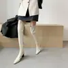 Primer encuentro: Botas de cuero color crema hasta la rodilla, otoño/invierno, de tacón alto, elásticas, de tacón grueso, botas para mujer talla grande