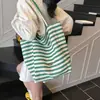 Bolsa de Hombro Rayada para Mujer, Estilo Coreano, Estilo Perezoso Ins, Bolsa Versátil de Doble Cara, Gran Capacidad para Estudiantes, Viajes al Trabajo, Bolso de Hombro Casual