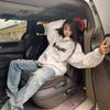 Sudadera con Capucha para Mujer Ins Estilo High Street Americano Hong Kong Holgada de Terciopelo Engrosada Otoño e Invierno Tops Chaquetas de Pareja