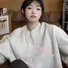 Moletom de Manga Longa com Gola Redonda para Mulheres no Outono e Inverno Novo Estilo Coreano Desenho Animado Casual Estilo Preguiçoso Solto Forrado com Fleece Versátil Top para Estudantes