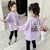 Camiseta Básica Versátil Casual Suelta Estilo Coreano para Niñas de Primavera y Otoño Camiseta de Manga Larga de Dibujos Animados para Niños 100% Algodón de Moda