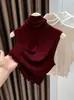 Temporada de transición otoño e invierno, chaleco de punto sin mangas versátil para mujer con cuello apilado, adecuado para usar en capas y como camiseta básica