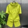 Conjunto de Verão Masculino com Capuz de Manga Curta Fino para Proteção Solar Tendência Casal Shorts Largos Roupa de Trabalho Secagem Rápida Casual Conjunto de Duas Peças