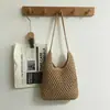Bolsa de papel trançado feita à mão, estilo tote casual, imitação de trama, design vazado, nova bolsa de ombro casual para praia, grande capacidade