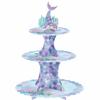 Soporte para pastel de papel de tres niveles para fiesta de cumpleaños, decoración creativa para bandeja de pastel, caricatura de sirena, boda, mesa de postres