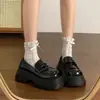 Mocasines Negros de Suela Gruesa Estilo Francés para Mujer que Aumentan la Altura, Nuevos de Primavera 2026 Versátiles sin Cordones Zapatos de Cuero Estilo Universitario