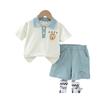 Vestido de verão infantil novo de 2025, lindo vestido para meninos, contraste, manga curta, duas peças, roupa esportiva para bebês