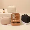 Bolsa de almacenamiento para artículos de tocador y herramientas de maquillaje con separadores, bolso de mano portátil de tela Oxford elegante para viajes