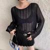 Estilo Coreano Verano Nuevo Sentido del Diseño Tejido Estilo Coreano Calado Combinable Delgado Suéter de Manga Larga Camisa Protectora del Sol Top para Mujer