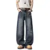 Jeans Americano Rasgado Lavado 2026 para Homens, Calças Largas Desconstruídas Retrô Soltas, Calças Casuais Retas para Homens, Tendência