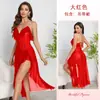 Camisón de Malla Fina Transparente de Verano con Tirantes de Pedrería Volante Espalda Abierta Abertura Alta Camisola Vestido para Casa Mujer 896