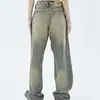 Jeans de Hombre Color Amarillo Arcilla Retro Pierna Ancha Persona Baja Primavera Verano Nuevos Cintura Alta Rectos Holgados Adelgazantes Pantalones Largos