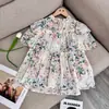 Blusa Curta Estilo Coreano Gola Meia-Alta Estampada Bordada Vazada com Babados Manga Curta para Mulheres, Verão Solta Emagrecedora Estilo Fofo 99858