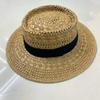 Sombrero de Paja con Cinta de Verano Nuevo Estilo para Mujer Transpirable Casual Combinable Protección Solar Sombrero para Viaje Junto al Mar Retro de Ala Ancha Tipo Pescador