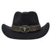 Sombrero de jazz de comercio exterior, sombrero de moda europeo y americano de cuero sintético y fieltro de lana, fedora versátil unisex, sombrero de vaquero para hombre y mujer