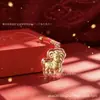 Año de la Oveja Colgante Llavero Dorado Zodiaco Oveja Rica Dibujo Animado Oveja Flor Rica Hilo Rojo Empaque Caja de Regalo Souvenir Personalizado