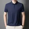Camiseta Polo Masculina de Seda Gelada Sem Costura Urbana Business Gola Lapela Cor Sólida Simples Camiseta de Ar Condicionado para Pai Camisa de Funcionário