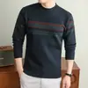 Nuevo suéter de punto jacquard casual para hombre de otoño e invierno, cálido, de cuello semialto, jersey, top de punto base