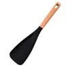 Espátula Grande Negra para Ensalada con Mango de Madera, Espátula de Cocina de Silicona de Grado Alimenticio Resistente a Altas Temperaturas, Espátula Antiadherente para Cocinar