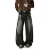 Jeans Anchos Vintage Lavados con Degradado para Hombre con Diseño de Pliegues, Pantalones Sueltos de Longitud al Suelo High-Street, Atuendo de Estilo Callejero Americano