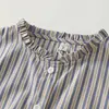 Foto Real de Camisa Chaleco de Abrigo Estilo Japonés Verano Nuevo para Mujer Holgado Sin Mangas Cuello Alto Rayado Top Cardigan para Mujer