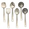 Espátula de Cozinha de Aço Inoxidável, Escumadeira, Concha de Sopa, Espátula de Cozinha Doméstica, Conjunto de Seis Peças Resistente ao Calor com Furos Quadrados, Conjunto de Utensílios de Cozinha