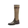 Bota de Couro Genuíno de Cano Alto com Fivela de Couro Costurado e Cabeça Redonda para Mulheres 2026 Outono Inverno Botas Western Comércio Exterior Salto Baixo Bloco Botas Longas
