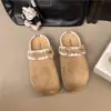 Mules para Mujer con Moño de Perlas y Tacón Oculto, Punta Cerrada, Nuevo Estilo 2026, Zapatos Slip-On que se Pueden Usar con Faldas, Medias Zapatillas de Doble Uso