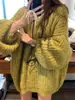 Suéter Casual Soltinho Macio Gola Redonda Manga Lanterna para Mulheres, Tricô Liso Costurado de Malha Plus Size Outono/Inverno Novo