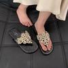 Sandalias Romanas Planas de Verano 2025 Nueva Moda Suela Suave Bohemias para Mujer con Clip en Dedo del Pie y Perlas para Exteriores