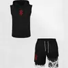 Conjunto de Roupa de Banho Masculina com Capuz Sem Mangas Estampado e Colete Versátil de Cor Sólida - Novo Lançamento Transfronteiriço Amazon Europeu e Americano