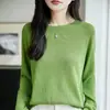 Suéter de punto sin costuras para mujer con cuello redondo, diseño de malla, transpirable, fino, de manga larga, estilo casual, corte holgado, jersey versátil