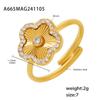 Xinyixin - Anillo ajustable con microincrustaciones de circonita y flor de cinco hojas para mujer, acero inoxidable, galvanoplastia PVD, preservación del color