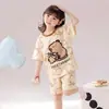 Pijama Infantil de Dibujos Animados Lindo para Niñas, Niños Grandes, Conjunto de Ropa de Casa Delgada de Verano, Estudiantes de Primaria Niñas, Conjunto de Pantalones de Manga Corta, Estilo Verano